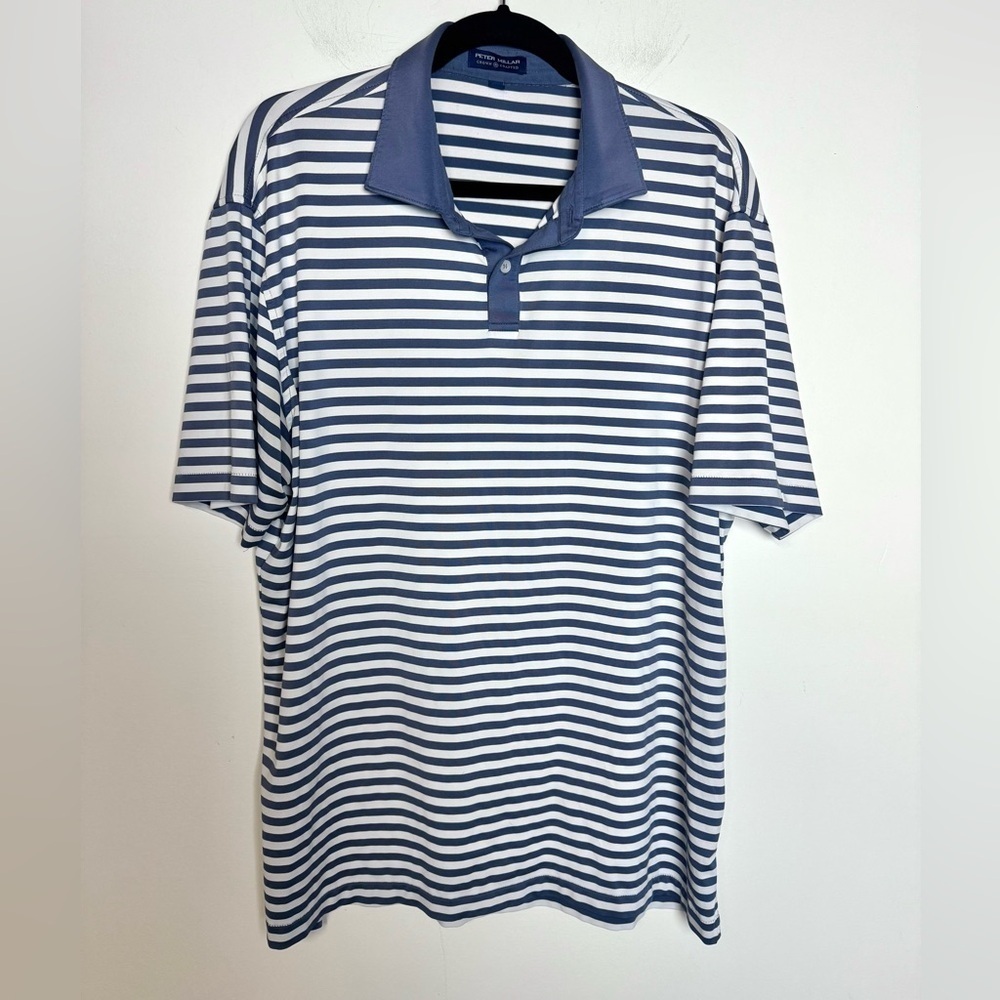 Peter Millar Crown Crafted Polo Blue white stripe Men’s XL